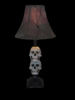 Skeletons And More Horror Movie Props "Desk Lamp With 2 Mini-Skulls And Antique Shade" Haunted House Lighting