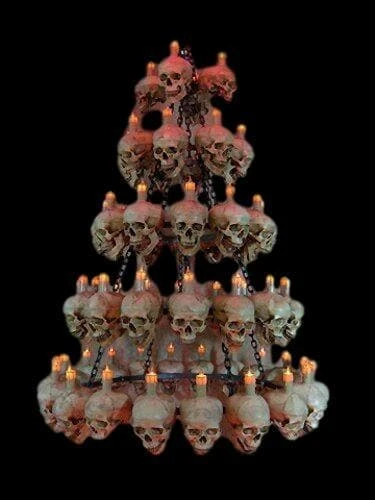 Skeletons And More "Five-Tiered Life-Size Skull Chandelier With 60 Skulls" Haunted House Lighting Horror Movie Props 3 Skeletons And More "Five-Tiered Life-Size Skull Chandelier With 60 Skulls" Haunted House Lighting Horror Movie Props