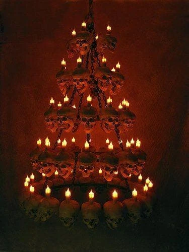 Skeletons And More "Five-Tiered Life-Size Skull Chandelier With 60 Skulls" Haunted House Lighting Horror Movie Props 4 Skeletons And More "Five-Tiered Life-Size Skull Chandelier With 60 Skulls" Haunted House Lighting Horror Movie Props