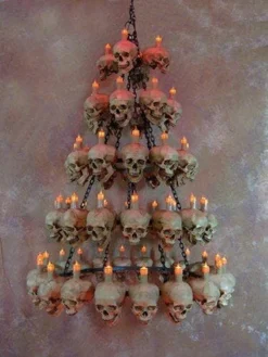 Skeletons And More "Five-Tiered Life-Size Skull Chandelier With 60 Skulls" Haunted House Lighting Horror Movie Props 8 Skeletons And More