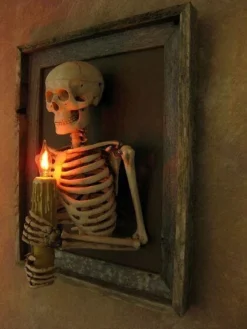 Skeletons And More Realistic Props "Framed 3D Skeleton Torso Holding Candle" Hanging Haunted House Decoration