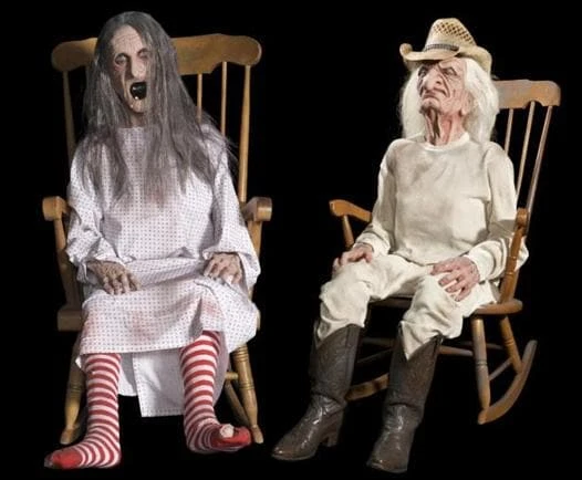 Distortions "Rocking Grandma And Grandpa" Electric Animated Halloween Props - Package Deal 3 Distortions "Rocking Grandma And Grandpa" Electric Animated Halloween Props - Package Deal